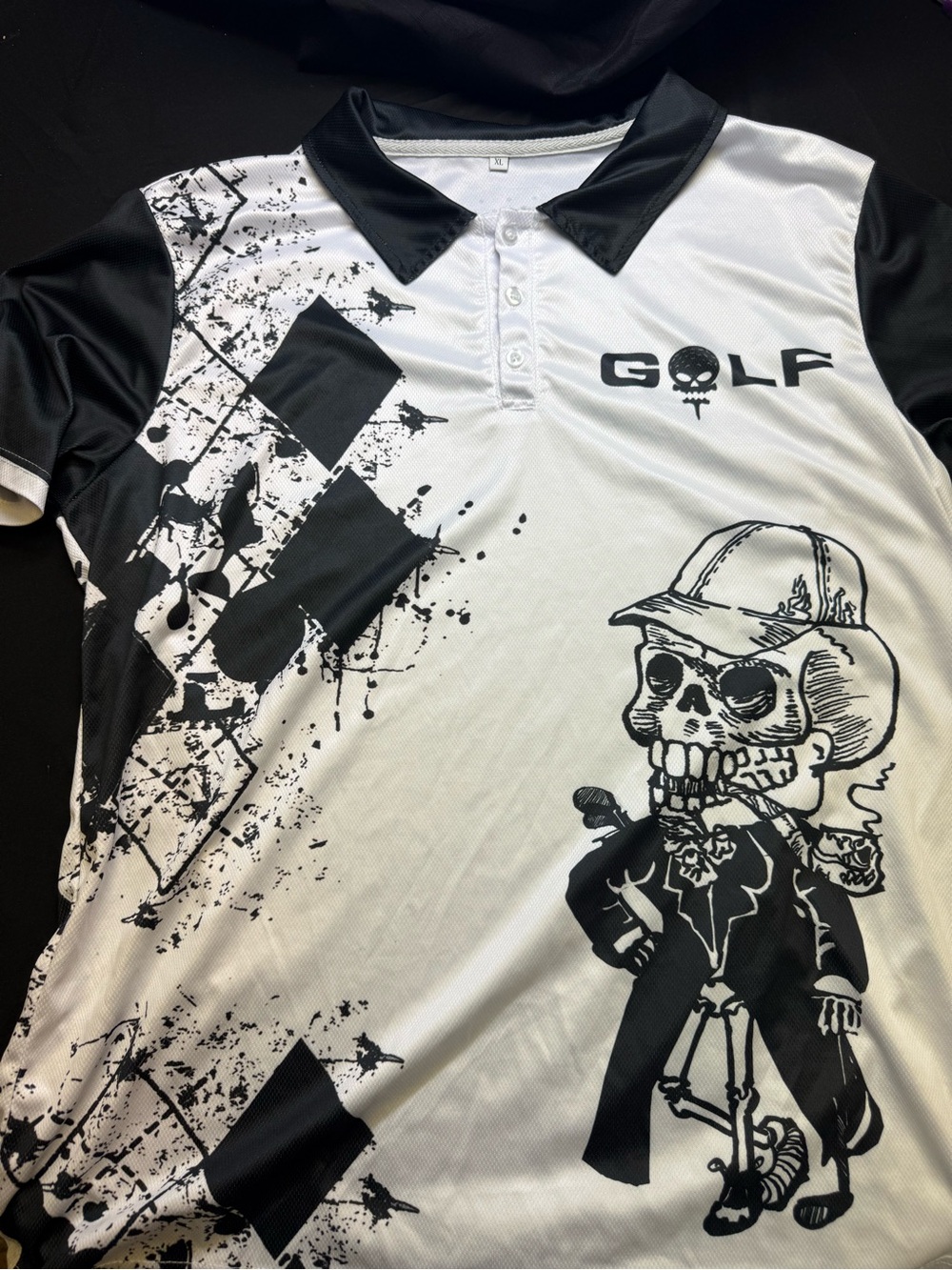GOLF Black & White Skull Graphic Men's Polo